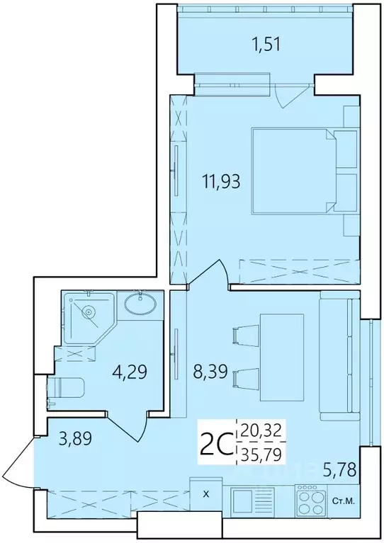 2-к кв. Башкортостан, Уфа Затон жилрайон, Волна жилой комплекс (35.79 ... - Фото 1