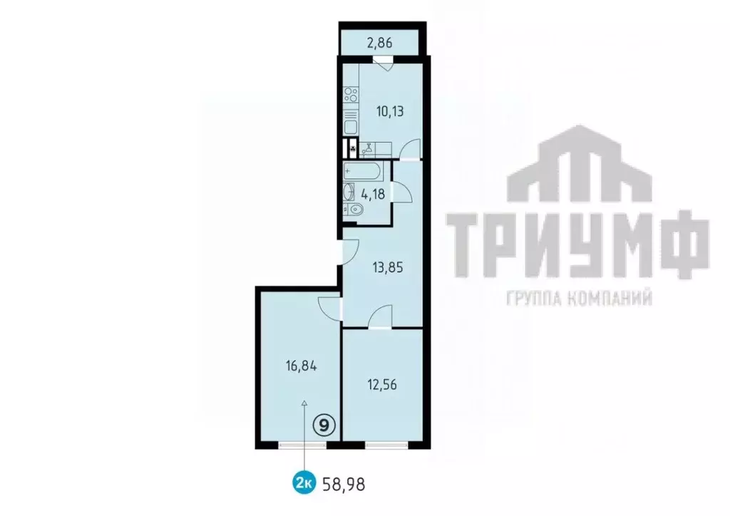 2-к кв. Нижегородская область, Кстово ул. Сутырина, 9 (58.98 м) - Фото 1