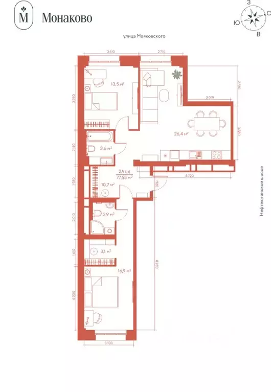 2-к кв. Ханты-Мансийский АО, Сургут 1А кв-л,  (77.55 м) - Фото 0
