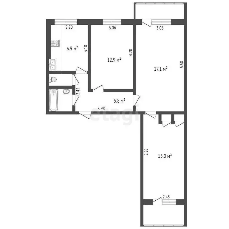 3-комнатная квартира: Коломна, улица Астахова, 13 (63 м) - Фото 0