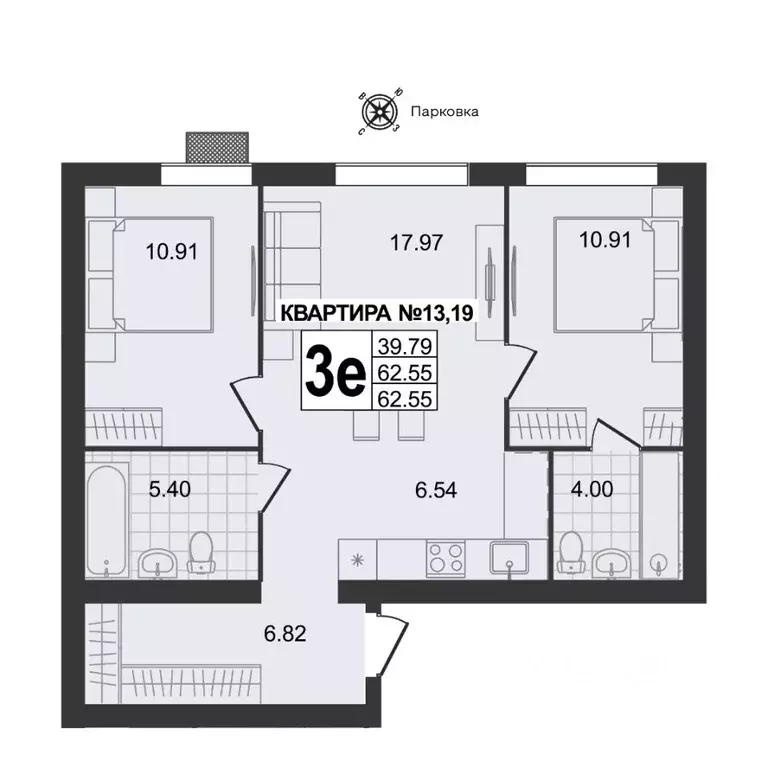 3-к кв. Владимирская область, Муром ул. 1-я Новослободская (62.55 м) - Фото 0