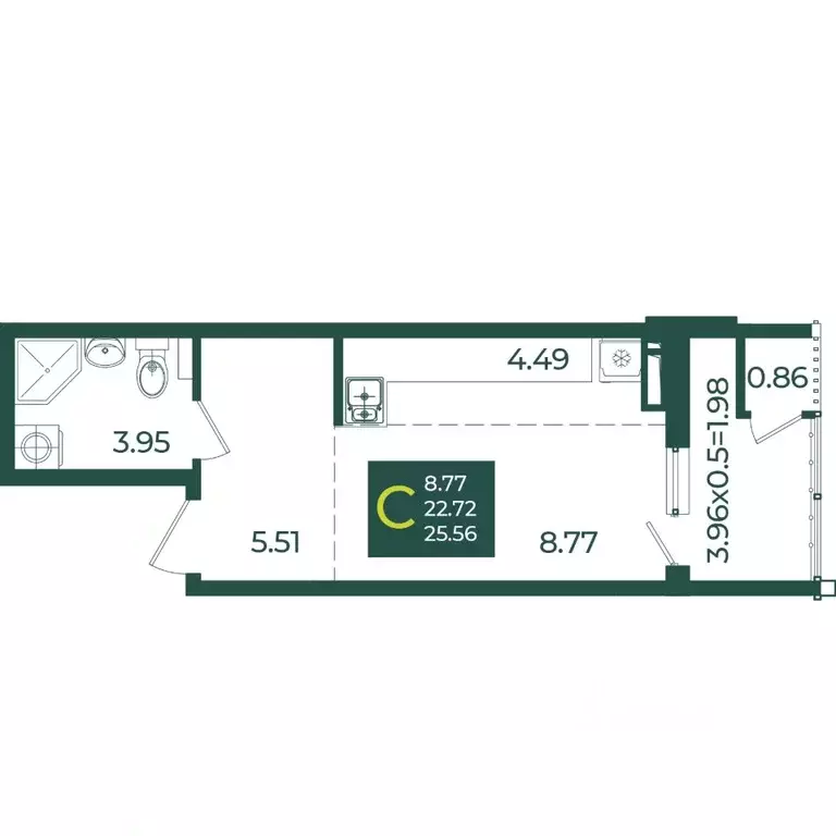 Студия Краснодарский край, Краснодар Образцово мкр,  (25.56 м) - Фото 1