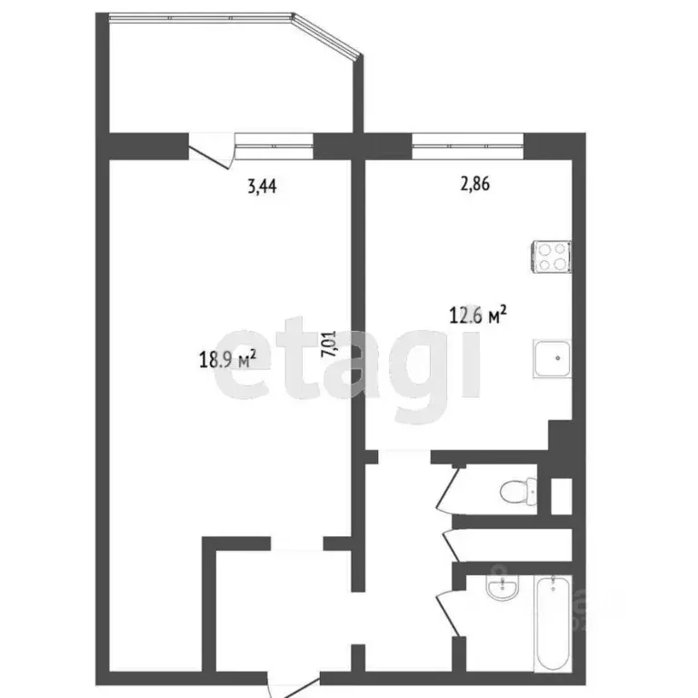 1-к кв. Ханты-Мансийский АО, Сургут Университетская ул., 39 (44.0 м) - Фото 1