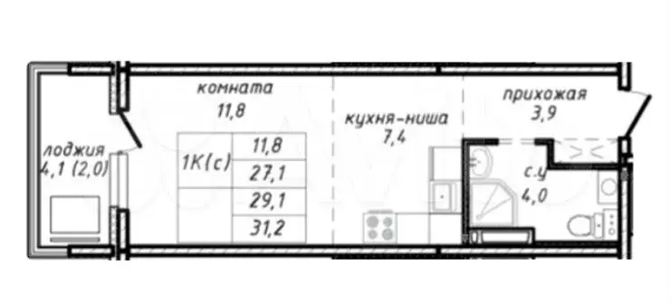 Квартира-студия, 29,1 м, 15/17 эт. - Фото 0