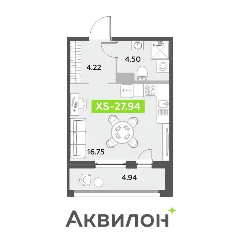 Студия Санкт-Петербург ул. Среднерогатская, 11к2 (27.94 м) - Фото 0