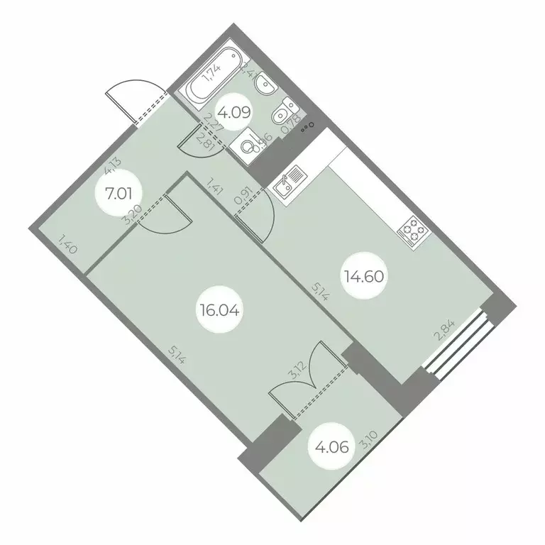 1-к квартира, 43.77 м - Фото 0