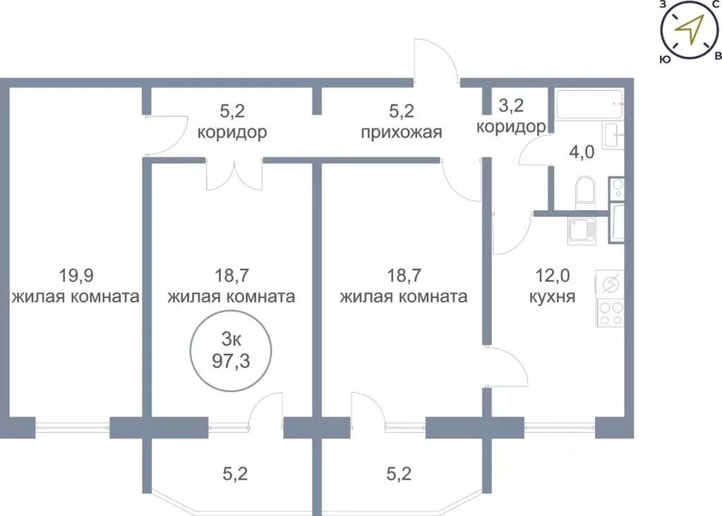 3-к кв. Ханты-Мансийский АО, Нефтеюганск 17-й мкр, 7/1 (97.3 м) - Фото 0