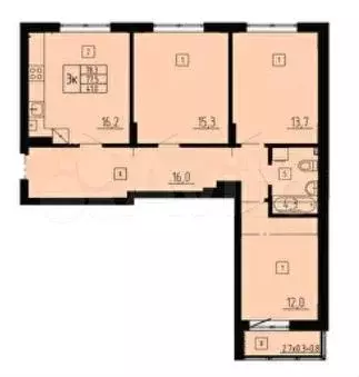 3-к. квартира, 78,3 м, 1/8 эт. - Фото 1