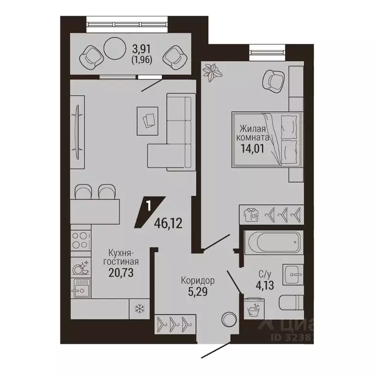 1-к кв. Свердловская область, Екатеринбург Центральный жилрайон, Дом 7 ... - Фото 2