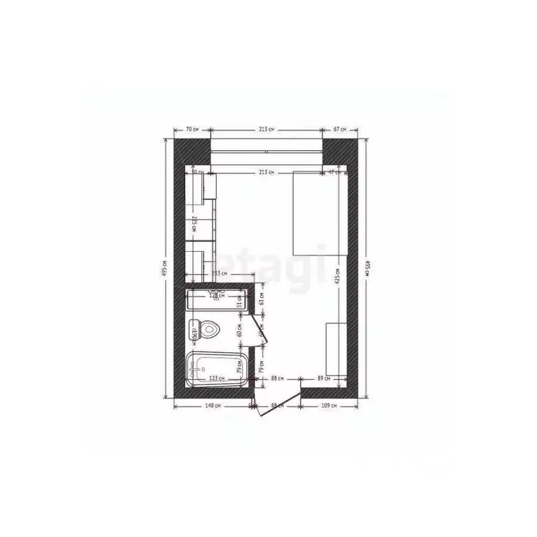 Студия Калининградская область, Калининград Красная ул., 136 (13.2 м) - Фото 1