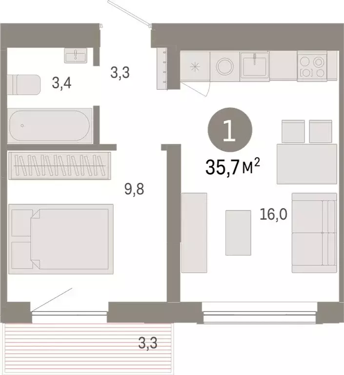 1-комнатная квартира: Новосибирск, Большевистская улица, с49 (35.7 м) - Фото 1