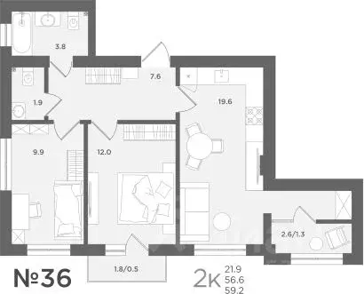 2-к кв. Калининградская область, Пионерский МС18 жилой комплекс (56.6 ... - Фото 1