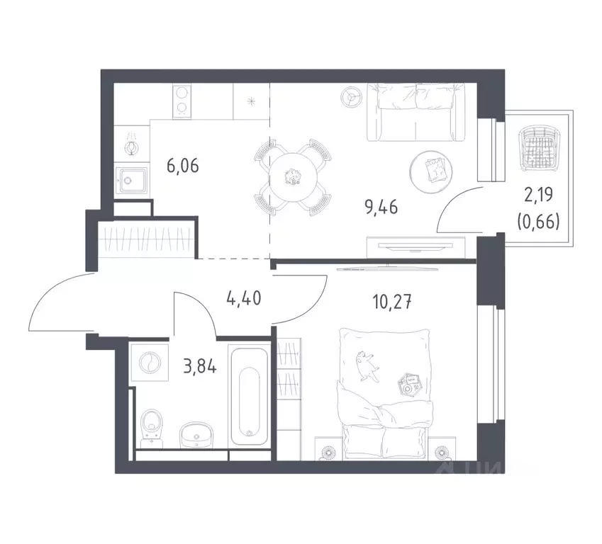 1-к кв. Московская область, Ленинский городской округ, д. Калиновка ... - Фото 1