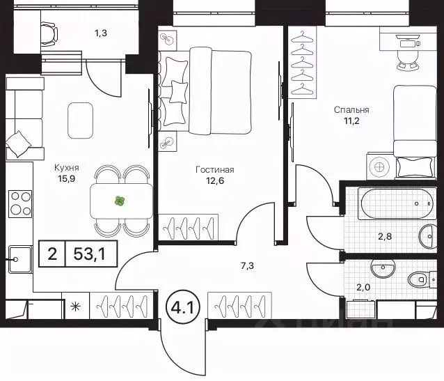 2-к кв. Московская область, Пушкино Пушкино Град жилой комплекс, к2 ... - Фото 1