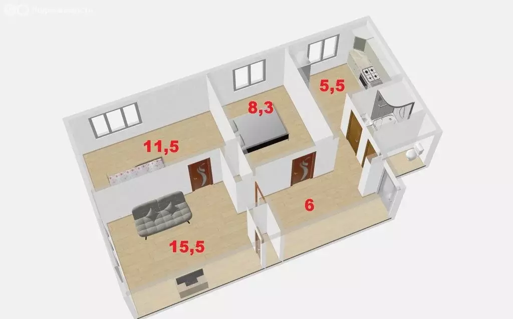 3-комнатная квартира: Верхнеуральск, улица Мира, 171 (51.2 м) - Фото 1