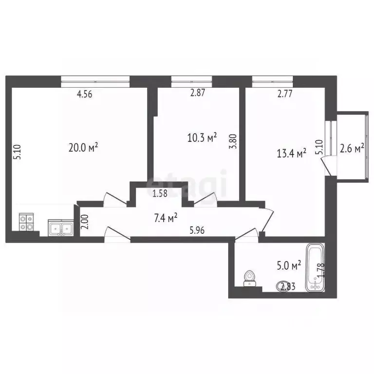 2-к кв. Ростовская область, Ростов-на-Дону ул. Нансена, 109/6 (56.0 м) - Фото 1