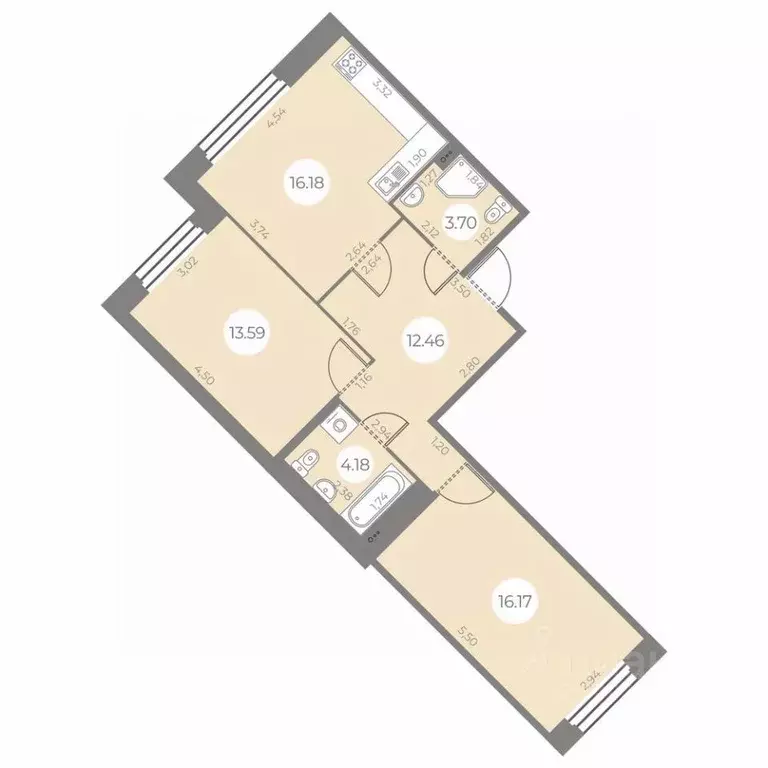 2-к кв. Санкт-Петербург ул. Маршала Захарова, 10 (66.28 м) - Фото 0