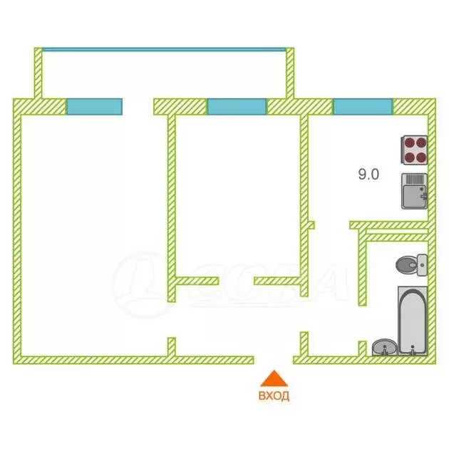 2-комнатная квартира: Тюмень, улица Новосёлов, 12к5 (52.4 м) - Фото 1