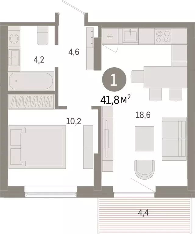 1-комнатная квартира: Омск, Кировский округ (41.81 м) - Фото 1