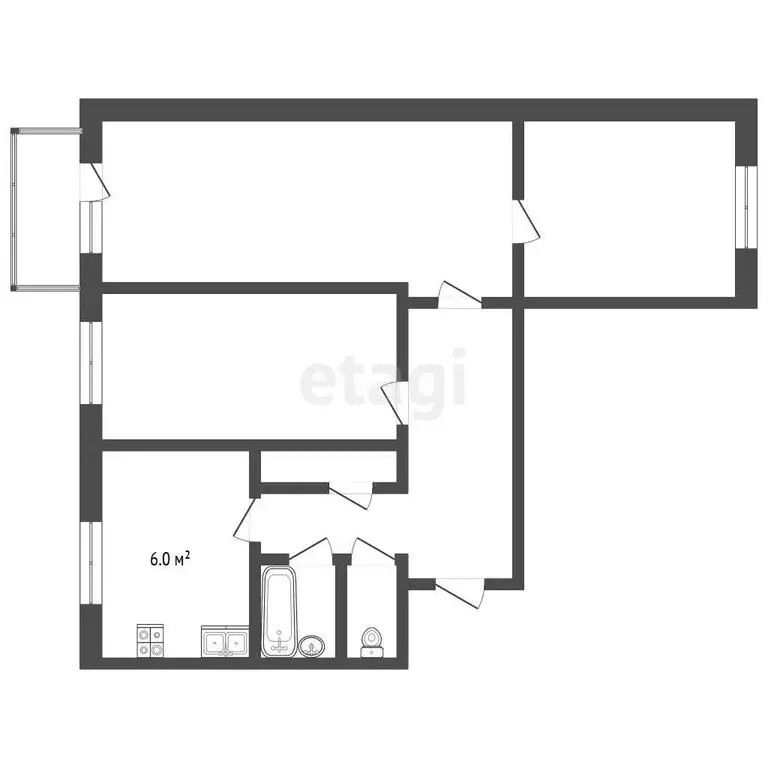3-комнатная квартира: Балахна, Коммунистическая улица, 4 (57.8 м) - Фото 1