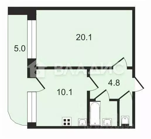 Квартира, 1 комната, 38.6 м - Фото 1