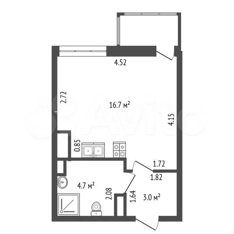 Квартира-студия, 24,4 м, 7/27 эт. - Фото 0