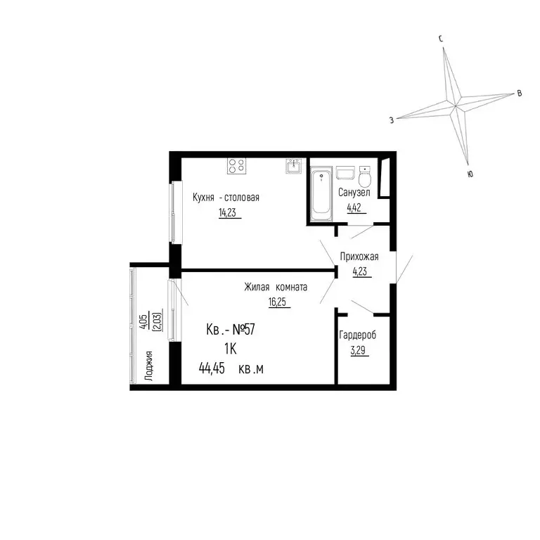 1-комнатная квартира: Новый, ЖК ДНС Сити (44.45 м) - Фото 0