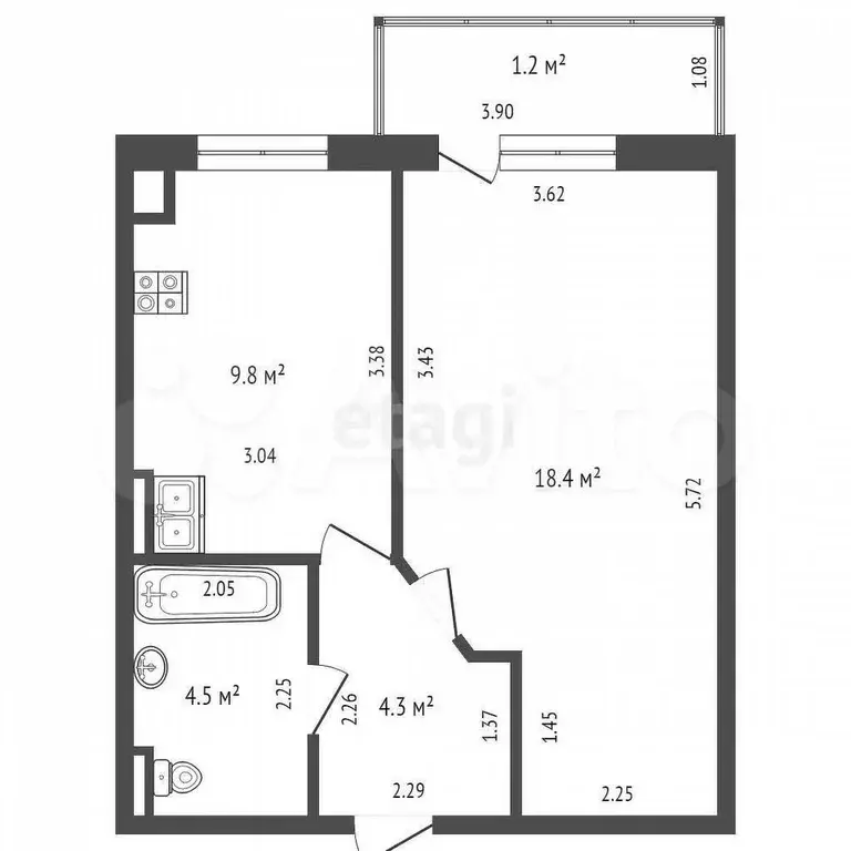 1-к. квартира, 37 м, 5/5 эт. - Фото 0