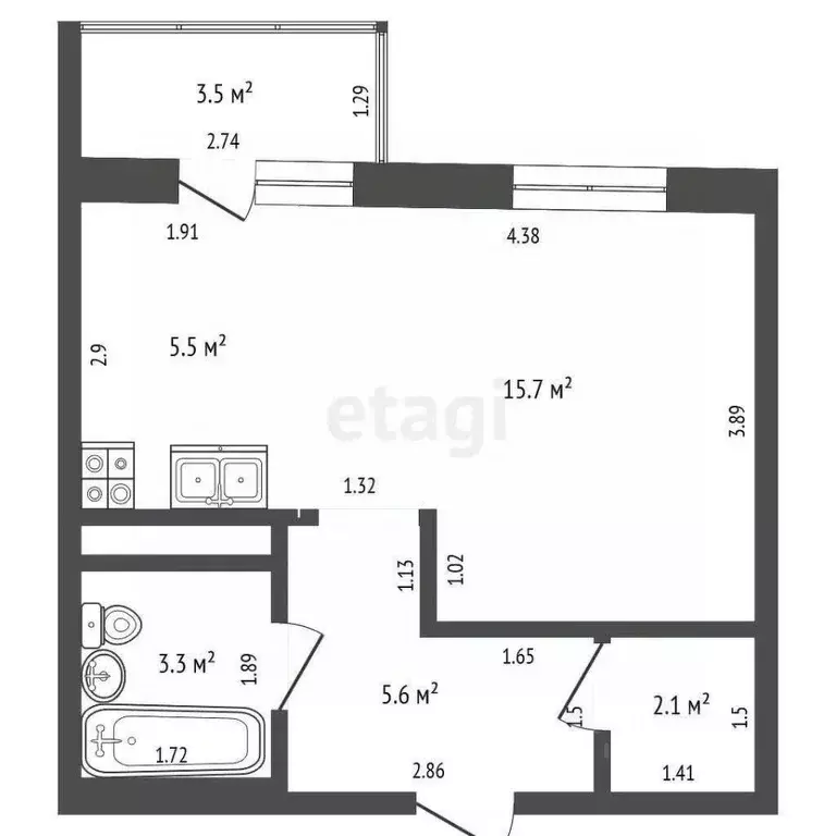 Студия Краснодарский край, Анапа Анапское ш., 6к2 (32.2 м) - Фото 2