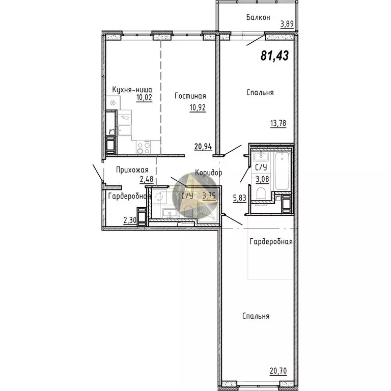 2-комнатная квартира: Санкт-Петербург, набережная реки Каменки, 3к3 ... - Фото 1