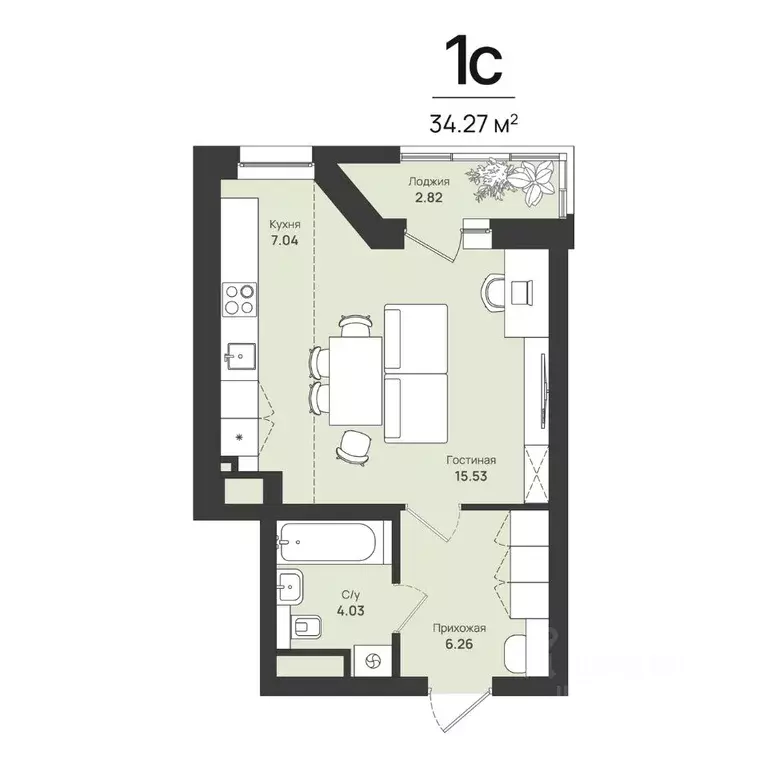 1-к кв. Пермский край, Пермь Уинская ул., 54 (34.27 м) - Фото 1