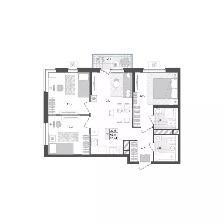 3-комнатная квартира: Тверь, улица Левитана (67.44 м) - Фото 1