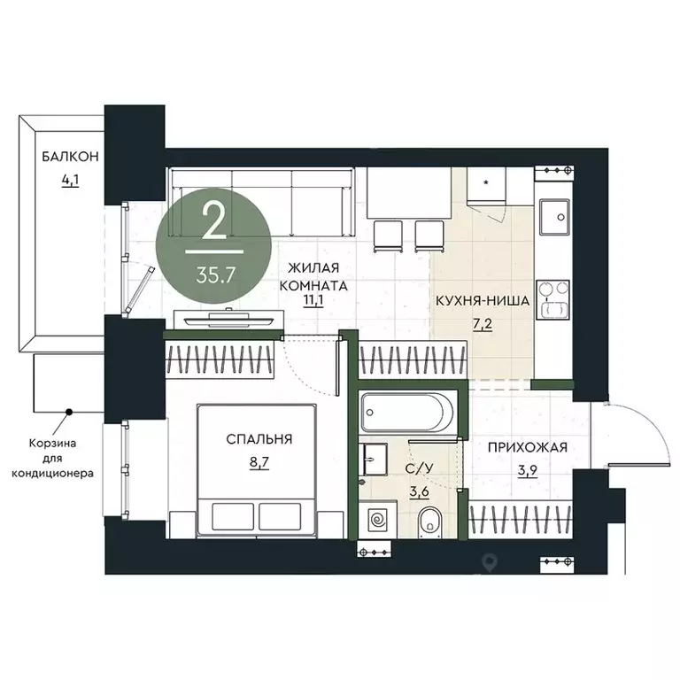 2-к кв. Красноярский край, Красноярск Калина Долина жилой комплекс ... - Фото 1