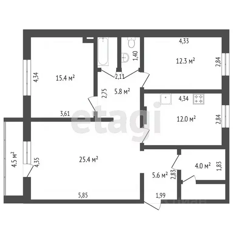 2-к кв. Тюменская область, Тюмень Солнечный проезд, 22 (56.0 м) - Фото 1