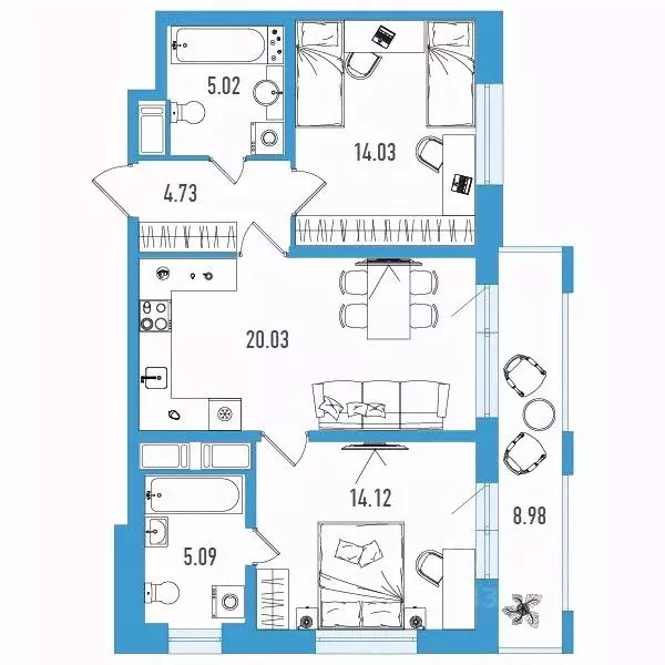 2-к кв. Санкт-Петербург ул. Тельмана, 37 (65.71 м) - Фото 0