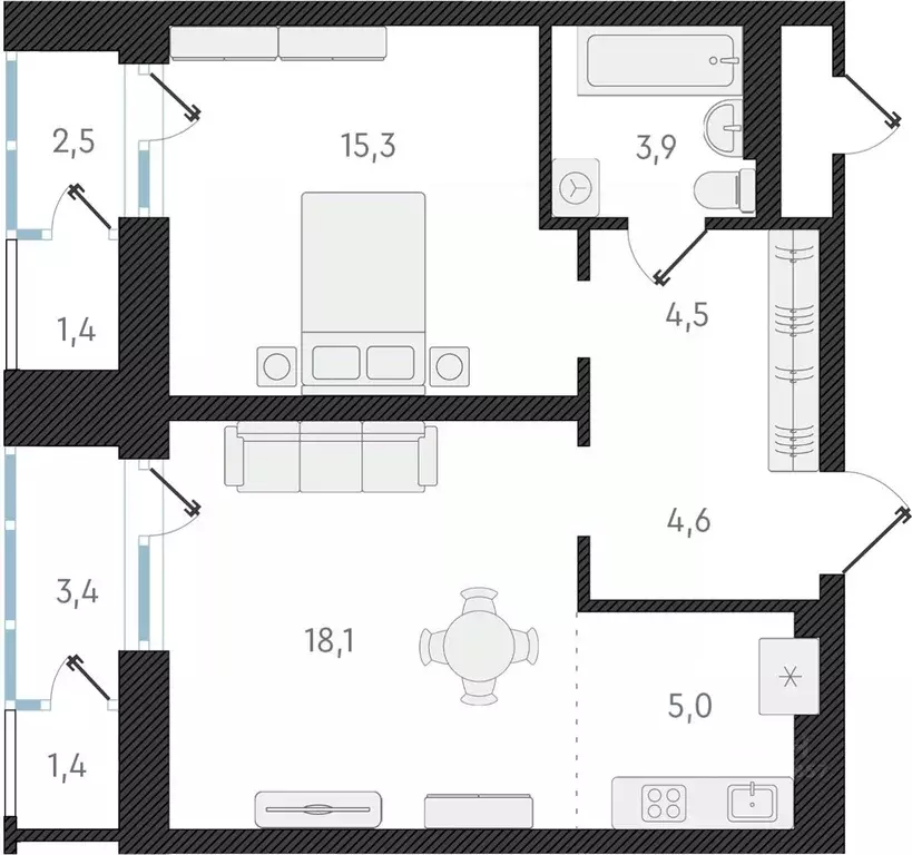 2-к кв. Новосибирская область, Новосибирск ул. Аэропорт, 64 (51.4 м) - Фото 0