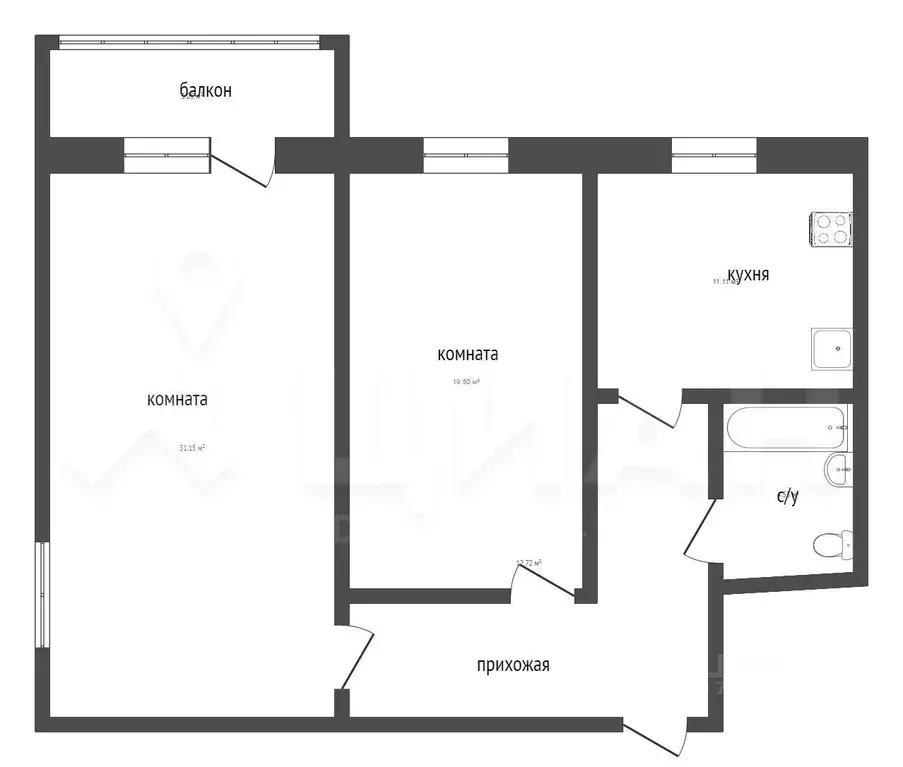 2-к кв. Хакасия, Черногорск ул. Пушкина, 36 (42.0 м) - Фото 1