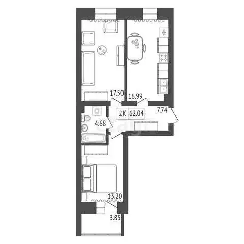 Продаётся 2-к квартира, 62.04 м - Фото 0