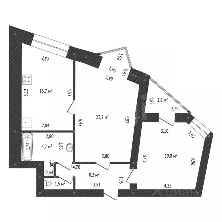 2-к кв. Башкортостан, Уфа Революционная ул., 34/1 (46.5 м) - Фото 2