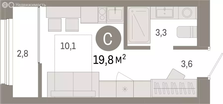 Квартира-студия: Тюмень, жилой комплекс Республики 205 (19.82 м) - Фото 1