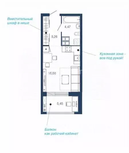 Студия Липецкая область, Липецк Елецкое ш., 7 (31.84 м) - Фото 0