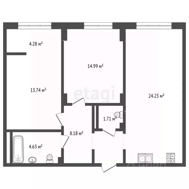 2-к кв. Тюменская область, Тюмень ул. Братьев Бондаревых, 1 (67.5 м) - Фото 1