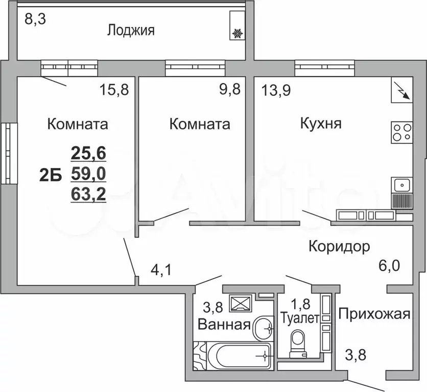 2-к. квартира, 63,1 м, 11/18 эт. - Фото 1