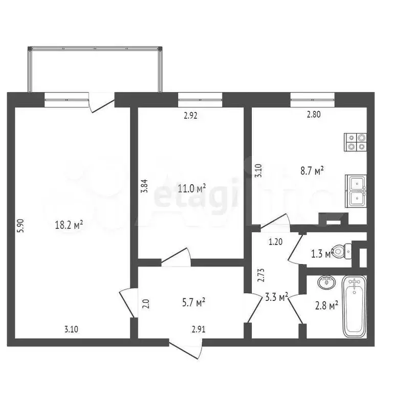 2-к. квартира, 51 м, 5/5 эт. - Фото 1