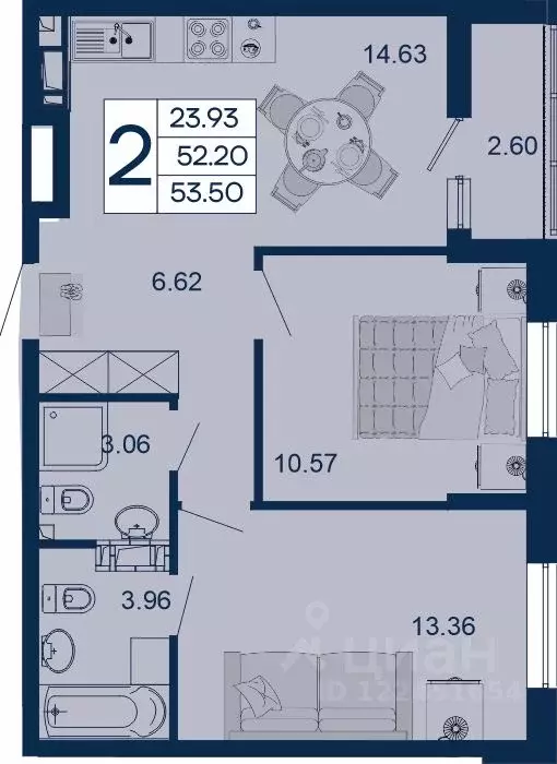 2-к кв. Краснодарский край, Краснодар  (53.5 м) - Фото 1