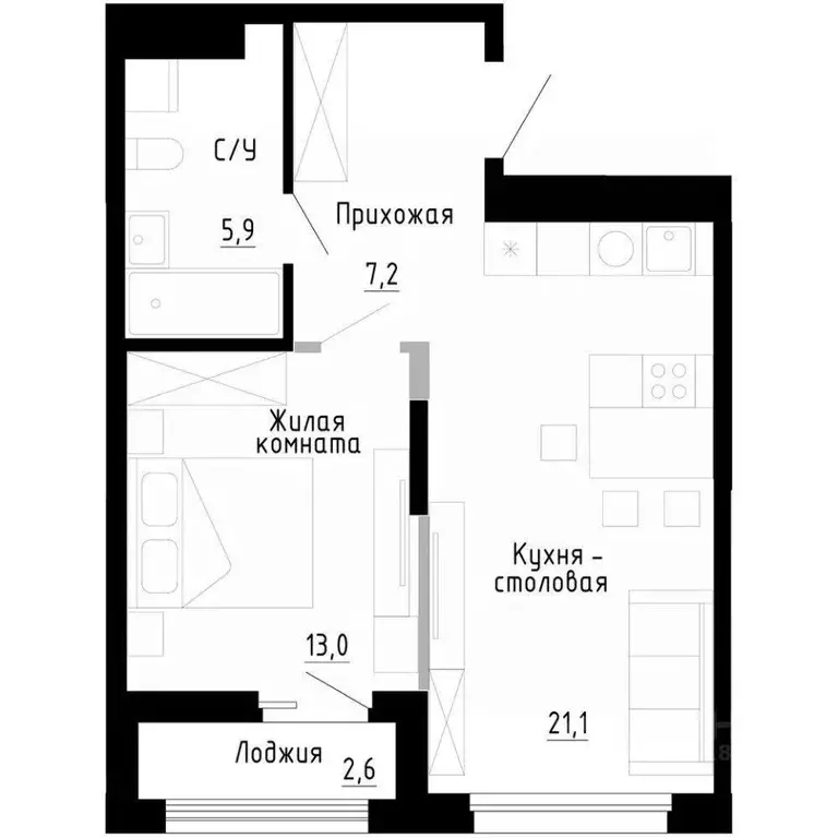 1-к кв. Приморский край, Владивосток 7Я жилой комплекс (48.5 м) - Фото 0
