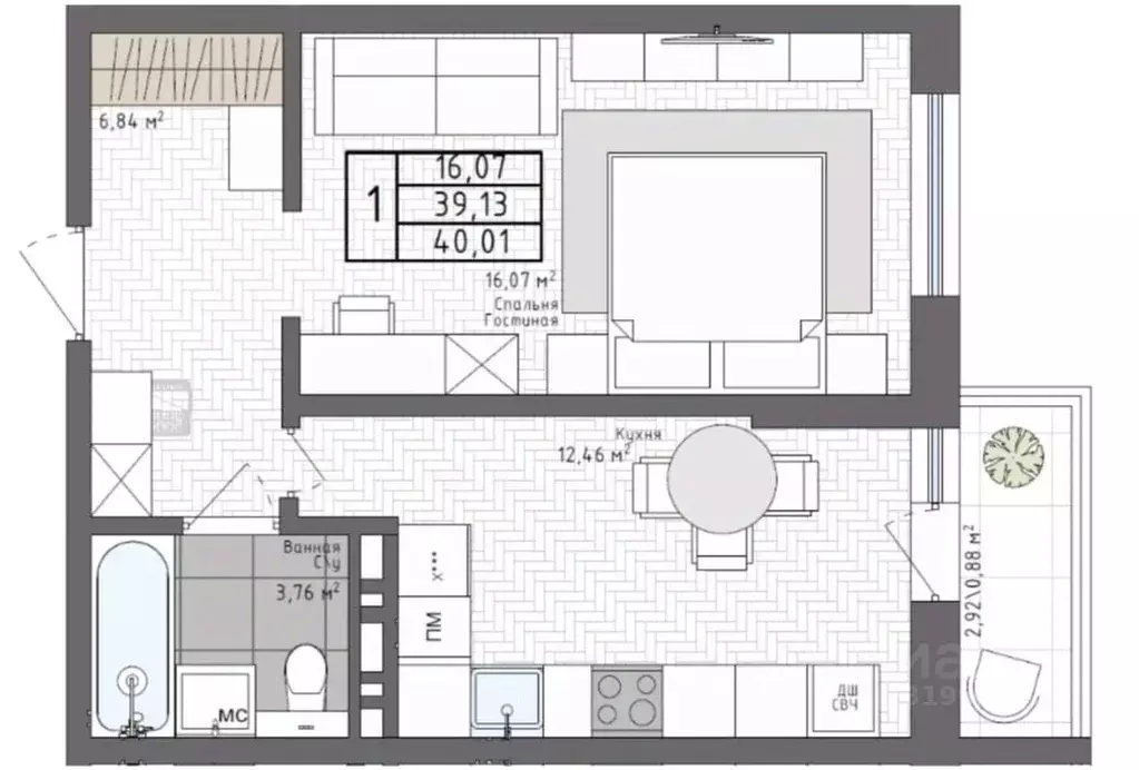1-к кв. Адыгея, Тахтамукайский район, Яблоновский пгт Шоссейная ул., ... - Фото 2