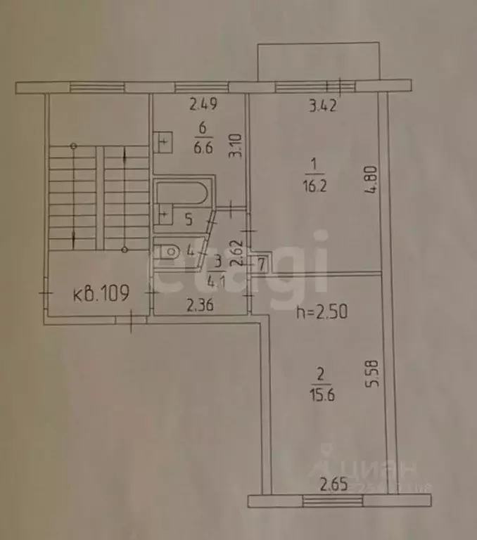 2-к кв. Пермский край, Пермь ул. Васнецова, 3 (46.1 м) - Фото 2