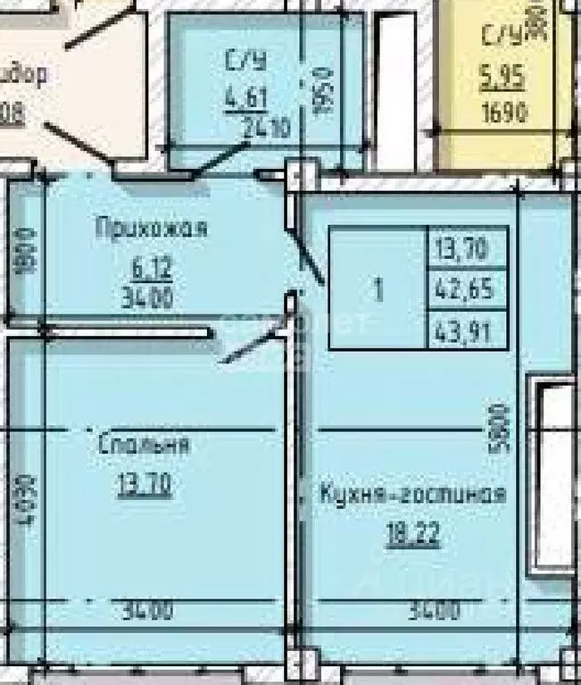 1-к кв. Кабардино-Балкария, Нальчик ул. Ахохова, 104 (43.81 м) - Фото 0