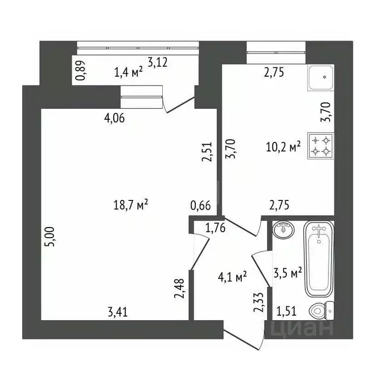 1-к кв. Башкортостан, Уфа ул. Академика Сулейманова, 12 (37.9 м) - Фото 2